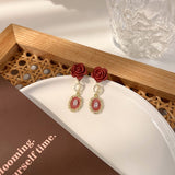 Red Camellia Gem Drop Earrings