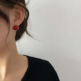 Simple Retro Red Pearl Circle Earrings