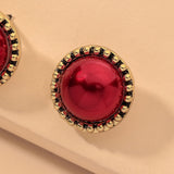 Simple Retro Red Pearl Circle Earrings