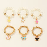 Round Beads Star Color Butterfly Children Ring Set (6pcs)