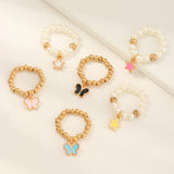 Round Beads Star Color Butterfly Children Ring Set (6pcs)