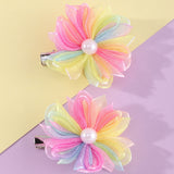 Colorful Pearl Flowers Girls Mesh Hair Clip Pair