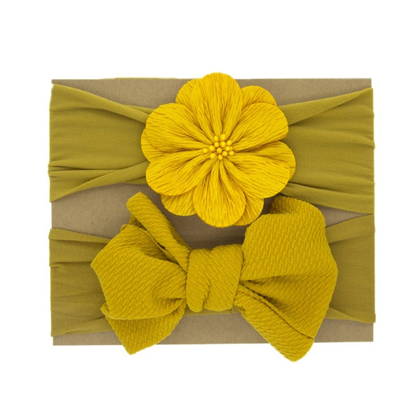 Flower Fabric Baby Headband Set - 2pcs