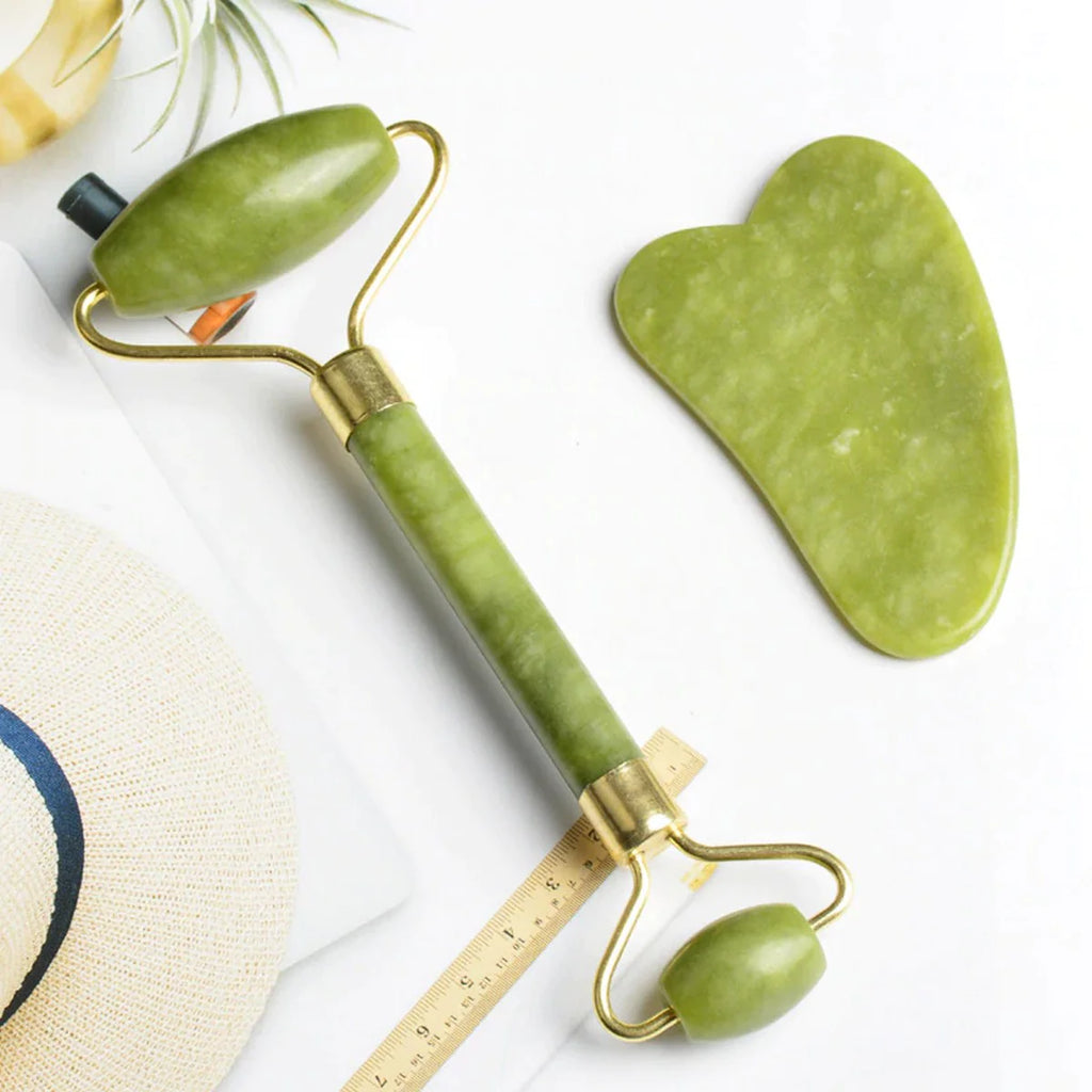 Anti-Aging Natural Stone Jade Roller With Gua-Sha For Face Massage Skin
