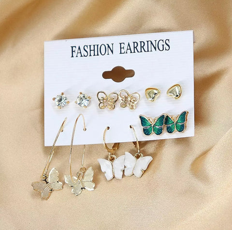 Butterfly Earrings Set - 6 pairs