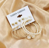 Pearl Hoop Earrings Set - 6 pairs