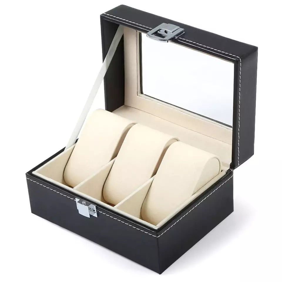 PU Leather Watch Storage Box (3 Slots)
