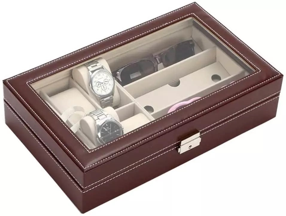 Watch and Sunglasses Storage Box - (6+3 Grid) - Brown