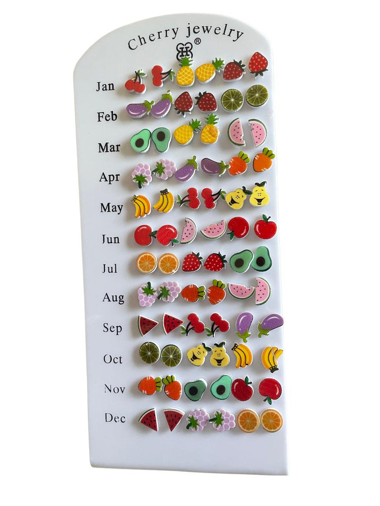 Assorted Fruit Earrings Tray- 36 pairs