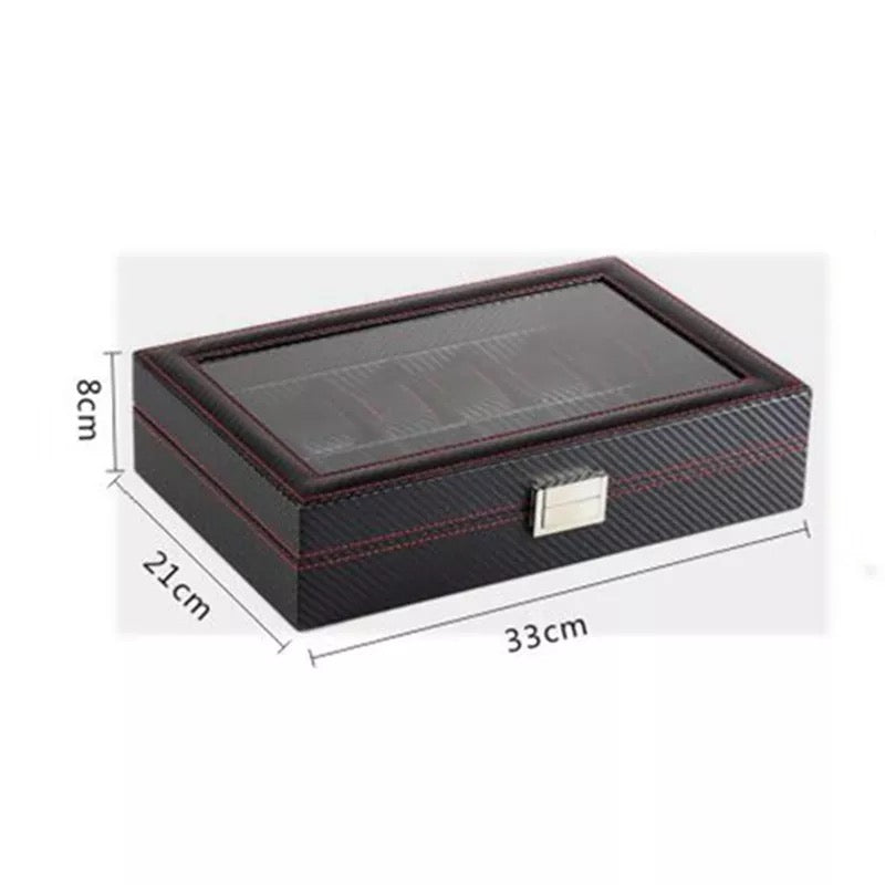 Carbon Fiber PU Leather Watch Storage Box (12 Slots)