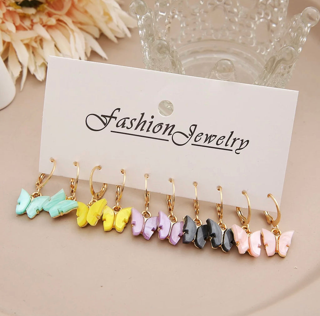 Butterfly Earrings Set - 6 pairs