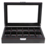 Carbon Fiber PU Leather Watch Storage Box (12 Slots)