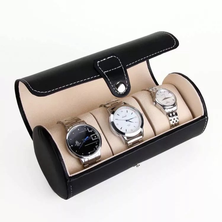 PU Leather Watch Box Cylinder 3 Slot [SALE]