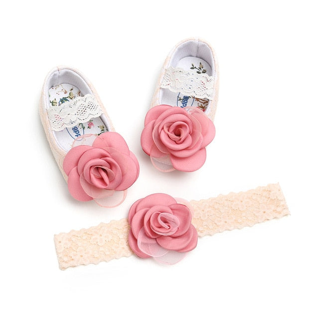 Lace Floral Shoes & Band Set