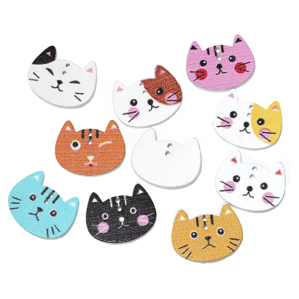 Cat Wooden Buttons Two Holes 20mm(6/8")x 16mm(5/8"),10 PCs